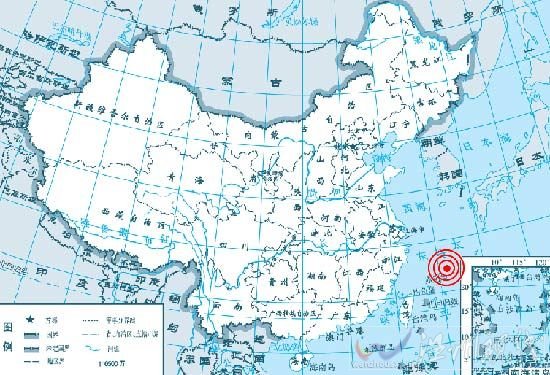 发生地震区域地图。