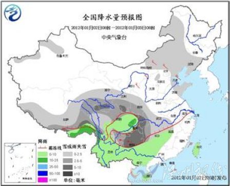 全国降水量预报图。中央气象台网站