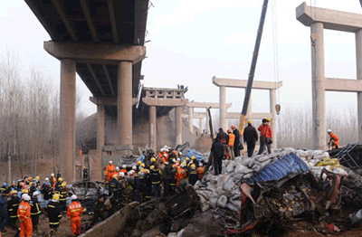 河南义昌大桥爆炸后的现场 2月1日连霍高速义昌大桥坍塌图片