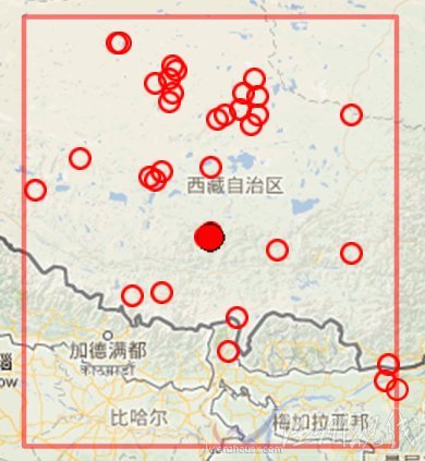日喀则地区谢通门县地震震中附近过去一年发生的3.0级以上地震分布