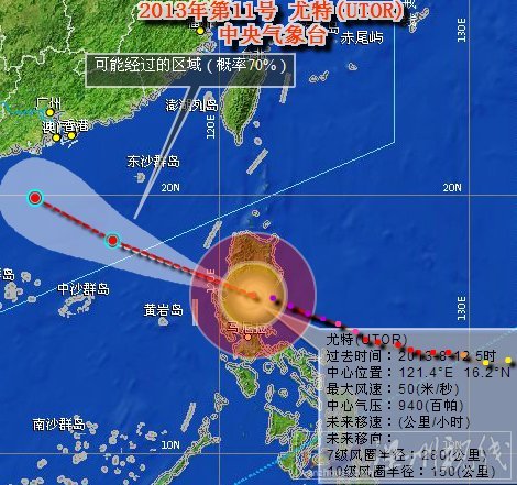 2013年第11号台风尤特路径