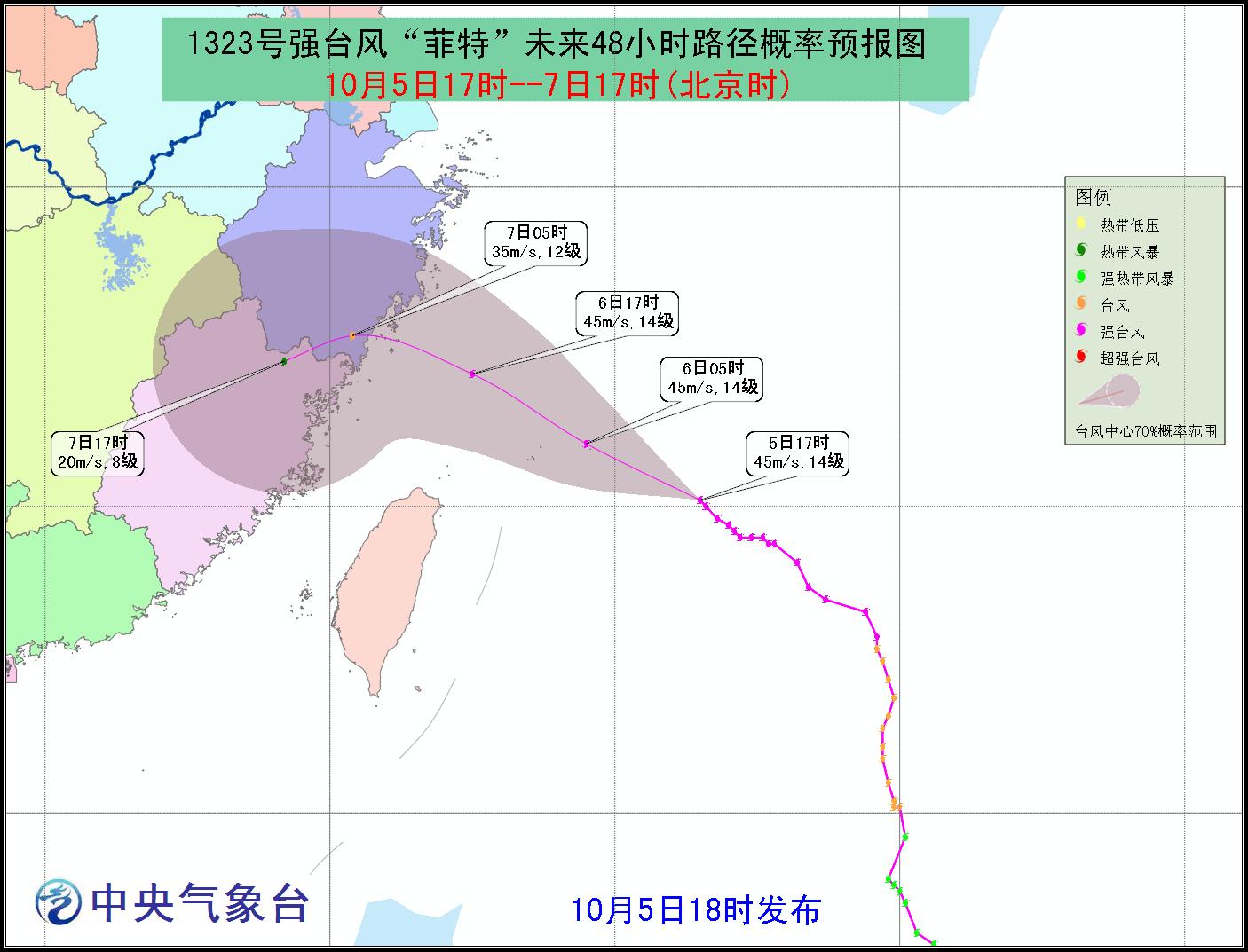 强台风菲特未来48小时路径概率图