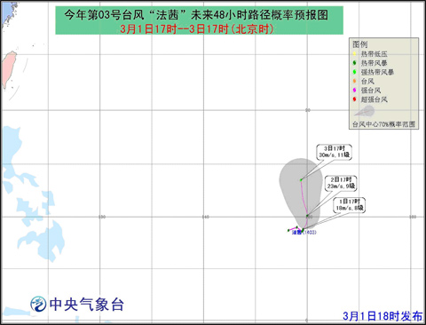 2014年第三号台风法茜路径图