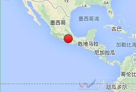 2014年3月10日墨西哥地震震中示意图