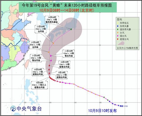 超强台风黄蜂路径图