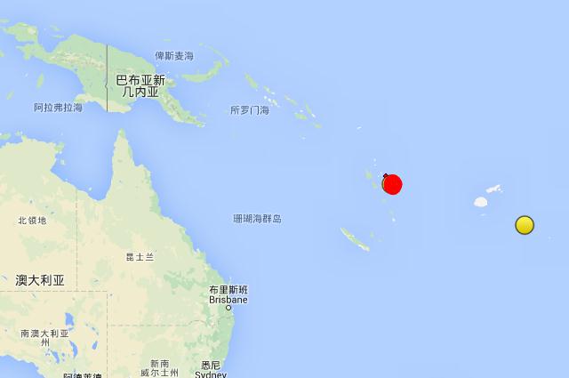 瓦努阿图地震震中位置示意图