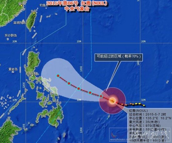 台风红霞路径和风力