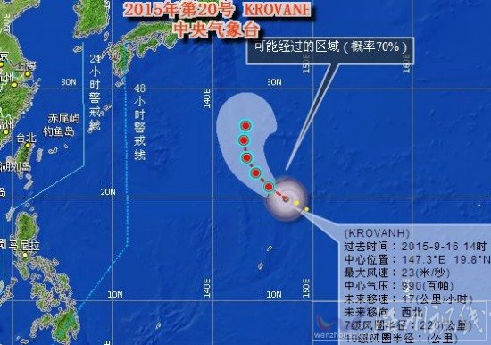 台风科罗旺最新路径图