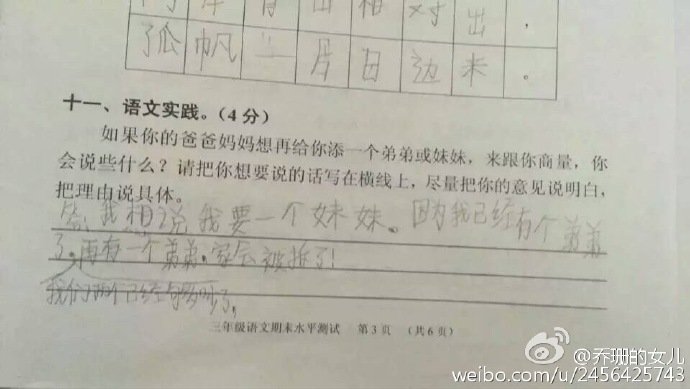 小学生二孩神回复