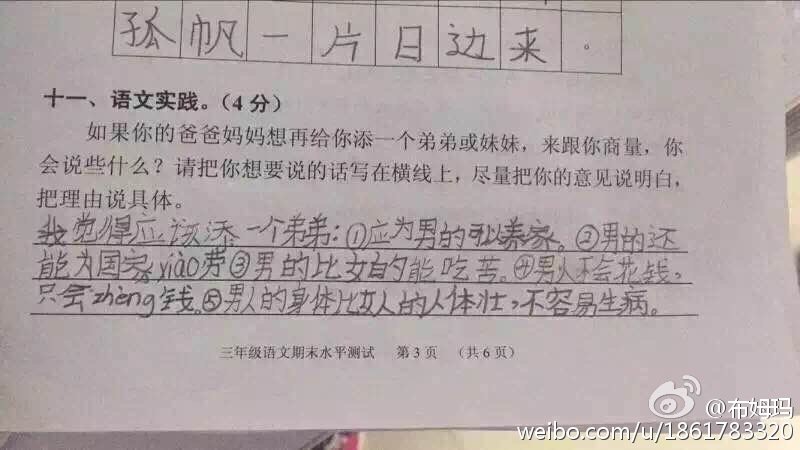 小学生二孩神回复