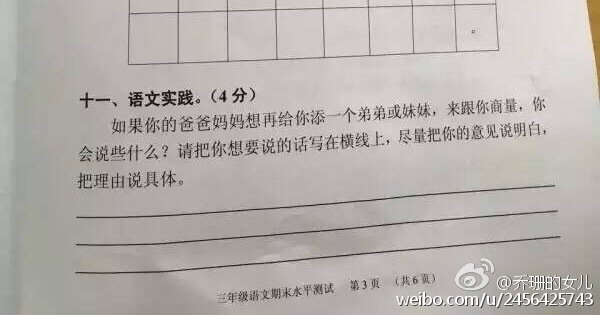 小学生二孩神回复
