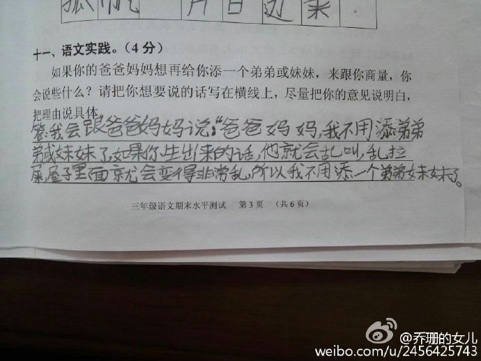 小学生二孩神回复
