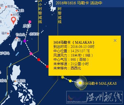 2016年第16号台风马勒卡最新路径图