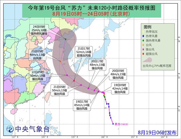 第19号强台风苏力路径预报图