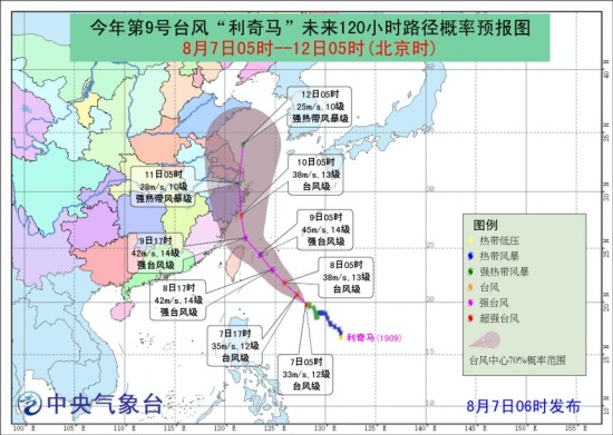 第9号台风利奇马未来路径预报图