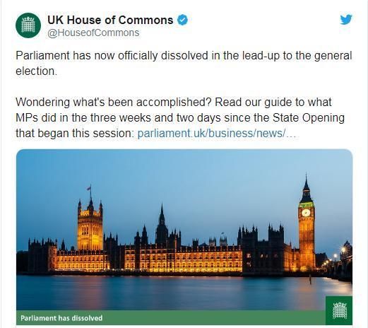 英国议会下院宣布解散