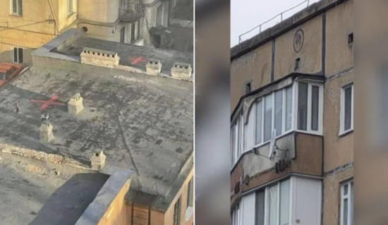 俄乌战争 基辅高楼楼顶出现符号可能是俄罗斯轰炸目标