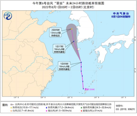 今年第6号台风翠丝向北移动对温州无影响