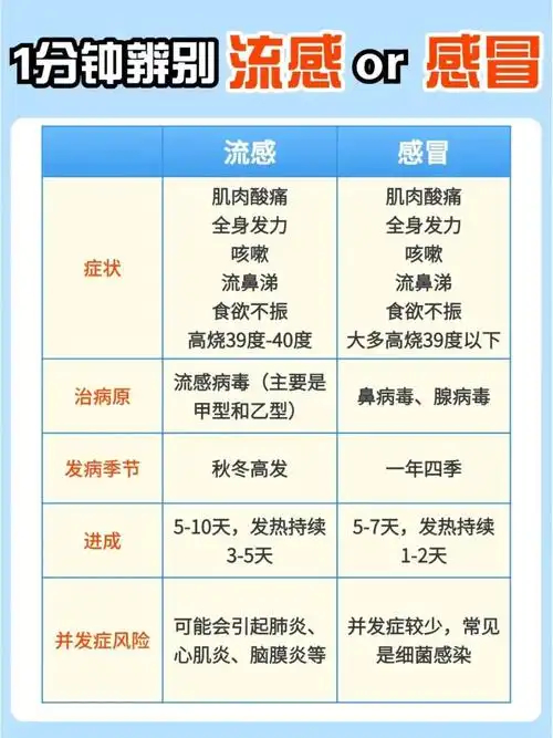 一图区分普通感冒和流感